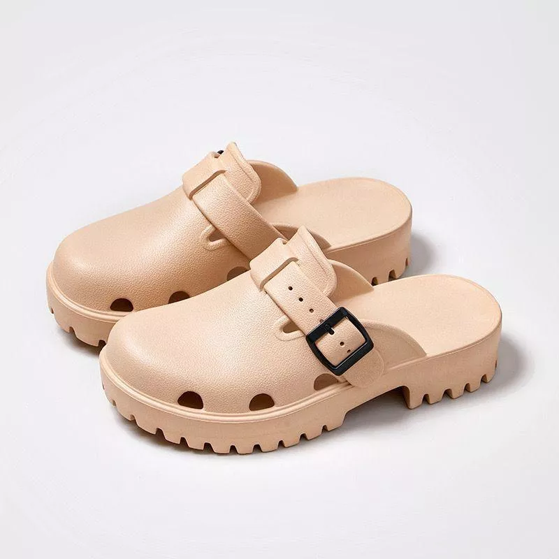 Women's Karlie Buckle Clog Mule Beige