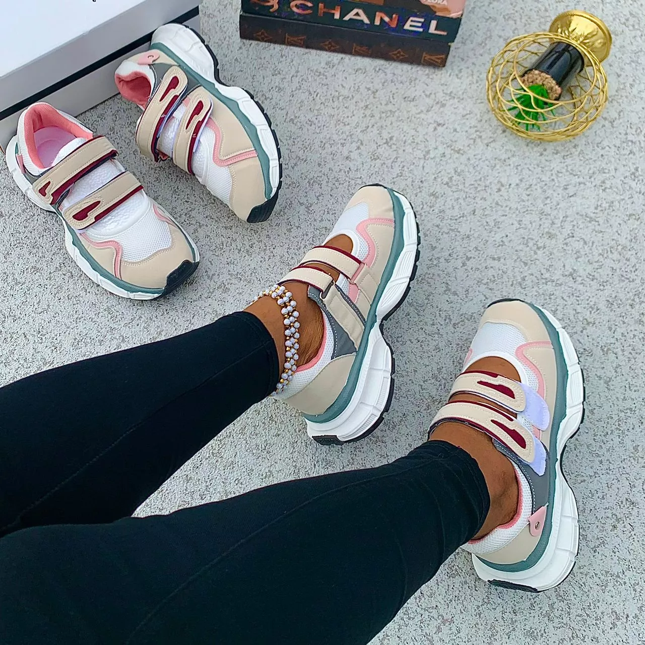 Beige Multi-Color Chunky Sneaker Sandal