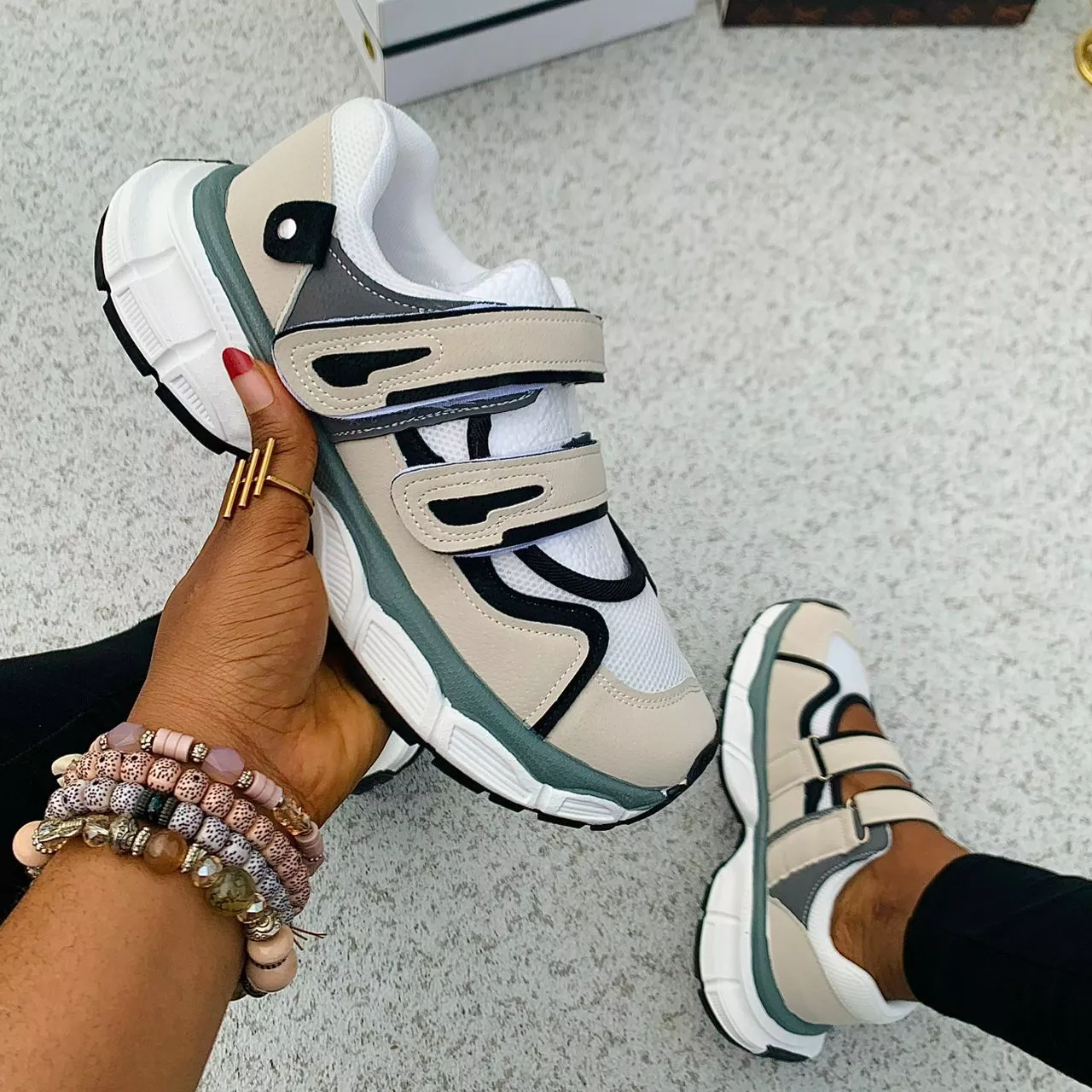 White & Mint Green Chunky Sneaker Sandal