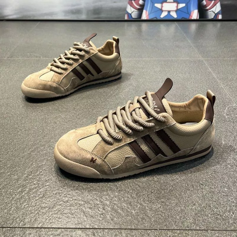 BC Three-Stripe Casual Sneakers – Tan/Beige & Dark Brown