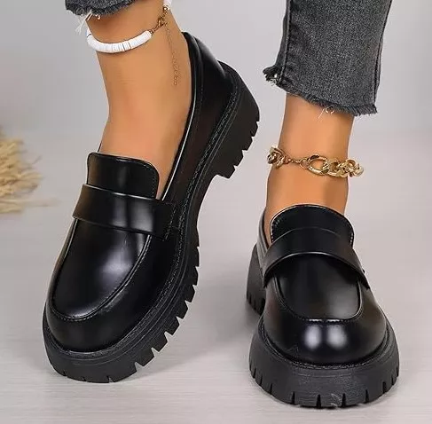 Women Black Casual Wedge Loafers