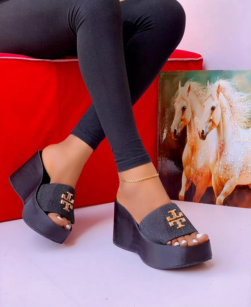 Tory Burch Black Wedge Sandals